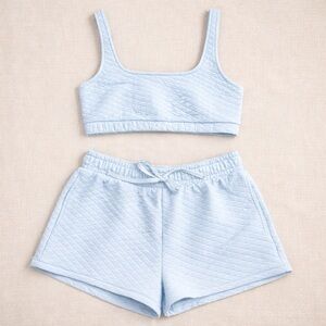 ✨ Pastel Blue Matching Lounge Set with Shorts Size L